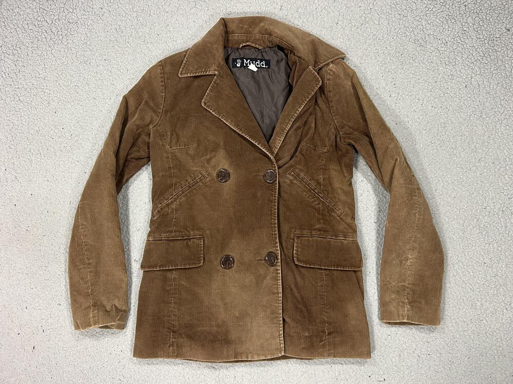 Y2K Mudd Jacket Juniors Small Brown Corduroy Peacoat Lined Button Front Coat